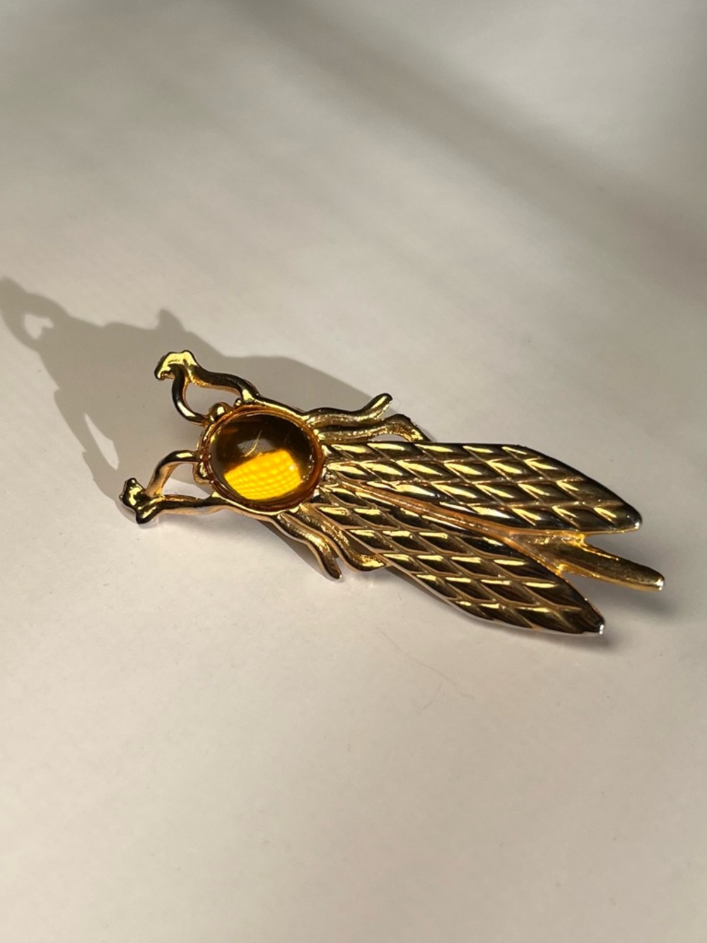Stamped YR YVES ROCHER Vintage French cicada brooch, brocante, insect, cigale.
